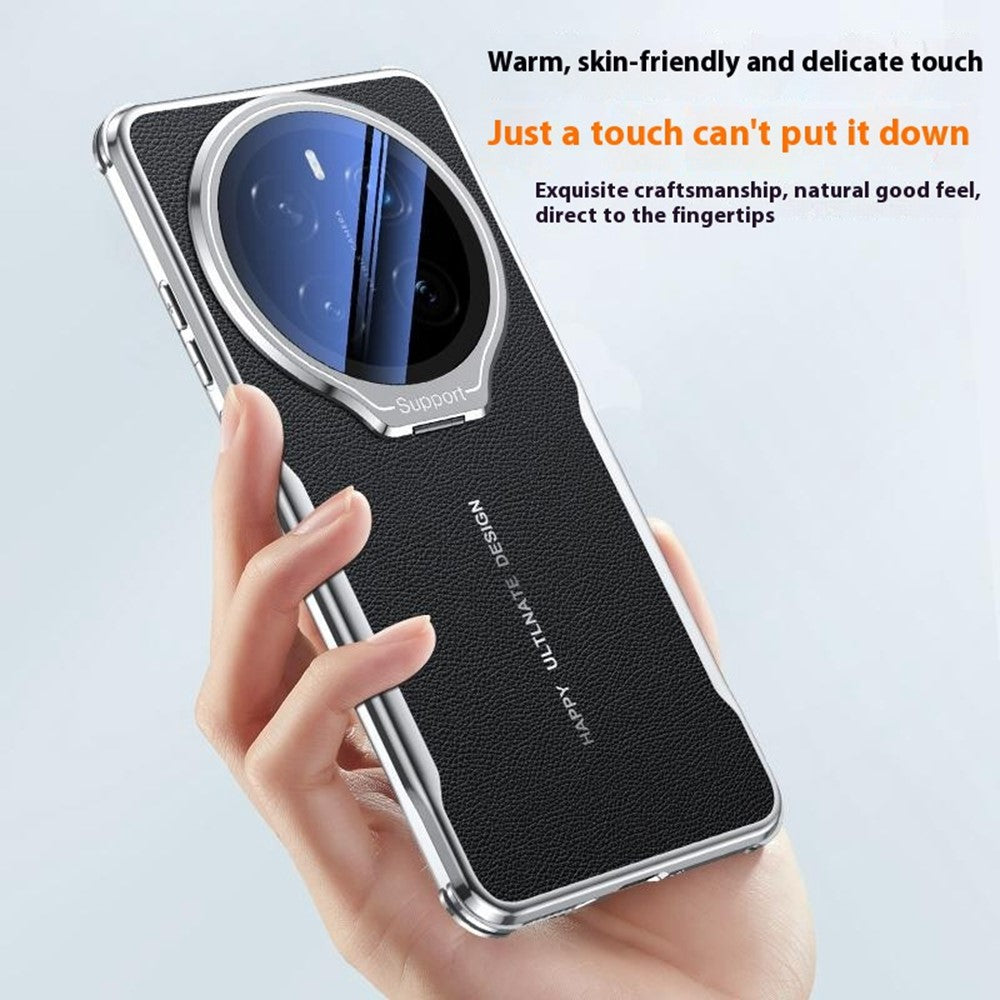 For Honor Magic7 Pro 5G Case with Lens Frame Kickstand Electroplating TPU + PU Phone Back Cover