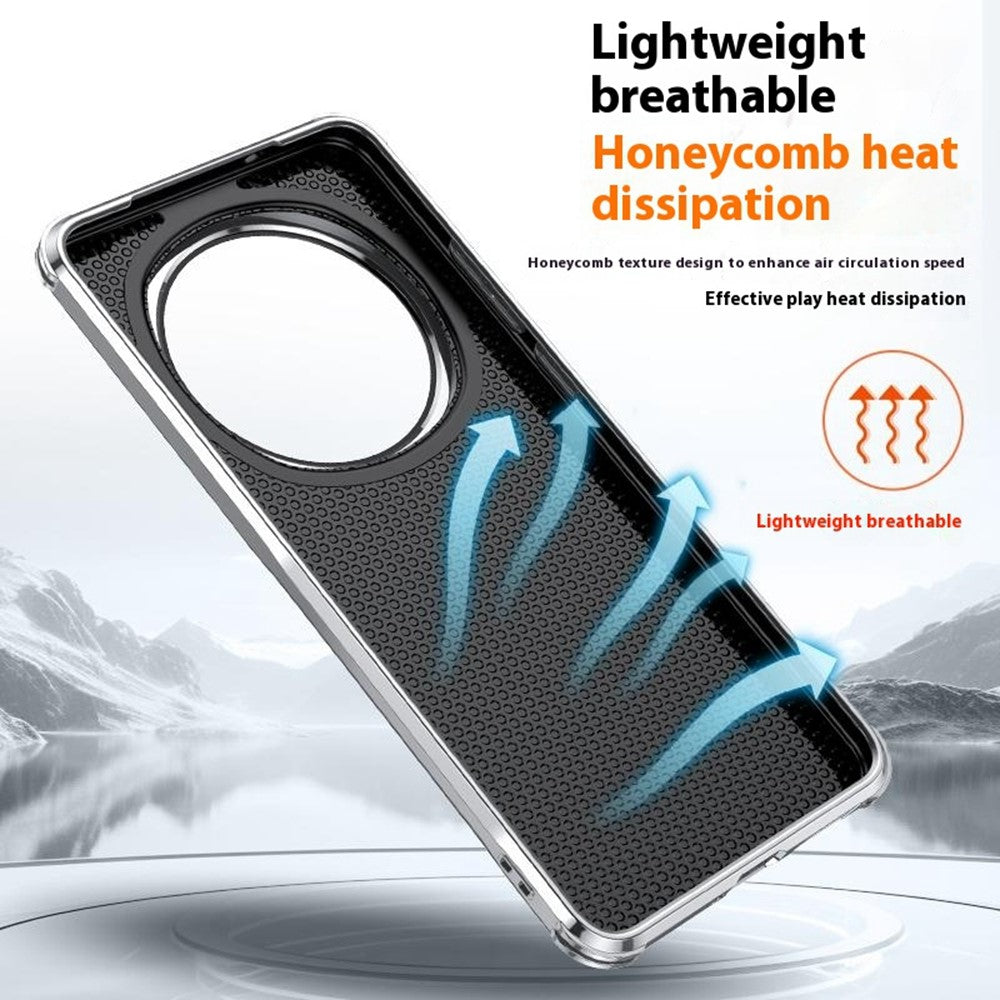 For Honor Magic7 Pro 5G Case with Lens Frame Kickstand Electroplating TPU + PU Phone Back Cover