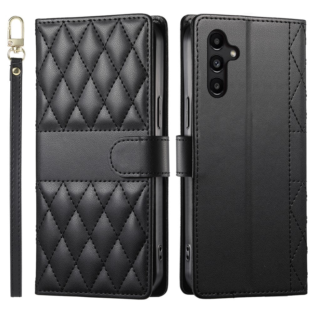 Samsung Galaxy A15 5G / 4G-skal med rhombus-sömmar, plånboksfodral i läder med lång/kort rem