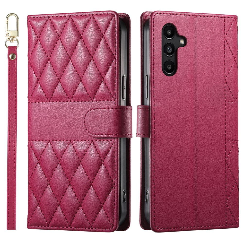 Samsung Galaxy A15 5G / 4G-skal med rhombus-sömmar, plånboksfodral i läder med lång/kort rem