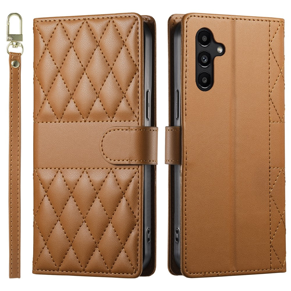Samsung Galaxy A15 5G / 4G-skal med rhombus-sömmar, plånboksfodral i läder med lång/kort rem