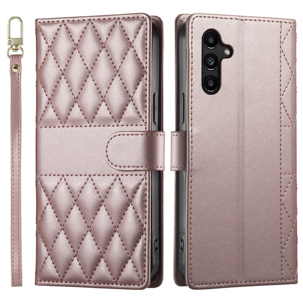 Samsung Galaxy A15 5G / 4G-skal med rhombus-sömmar, plånboksfodral i läder med lång/kort rem