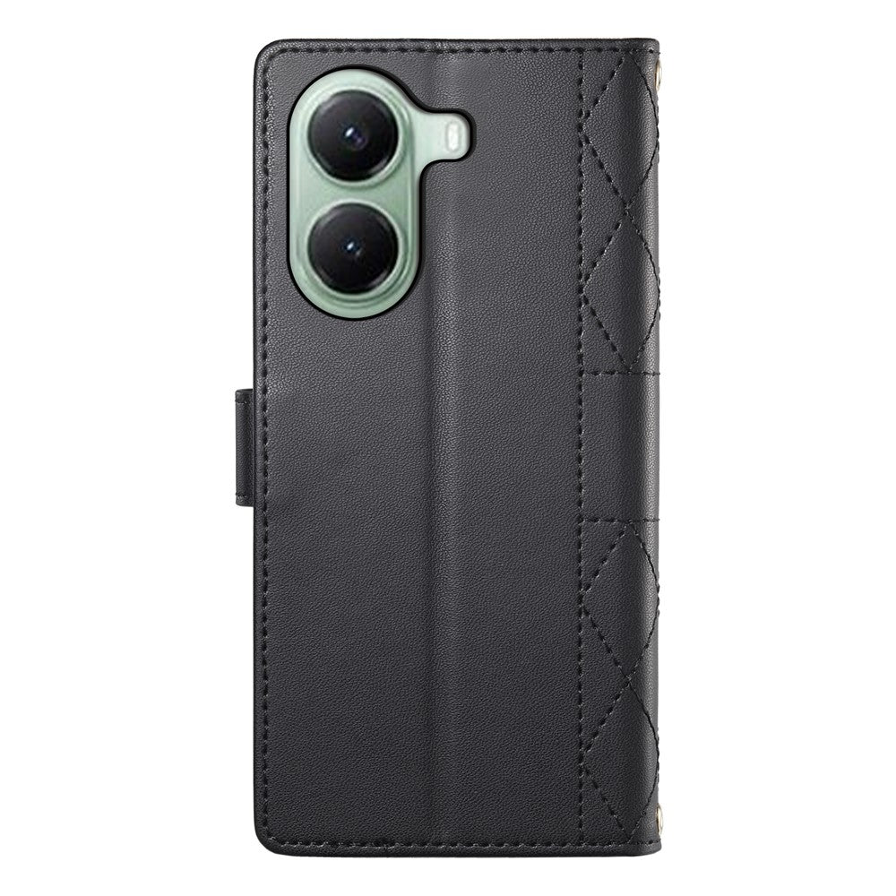 For Xiaomi Poco X7 Pro 5G  /  Redmi Turbo 4 5G Case Rhombus Stitching Wallet Stand Leather Phone Cover with Long  /  Short Strap