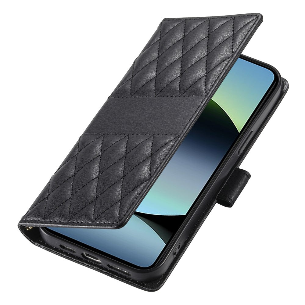 For Xiaomi Poco X7 Pro 5G  /  Redmi Turbo 4 5G Case Rhombus Stitching Wallet Stand Leather Phone Cover with Long  /  Short Strap