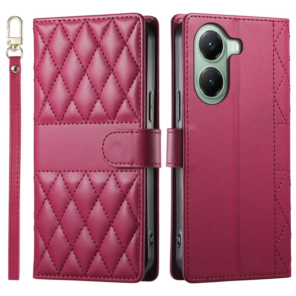 For Xiaomi Poco X7 Pro 5G  /  Redmi Turbo 4 5G Case Rhombus Stitching Wallet Stand Leather Phone Cover with Long  /  Short Strap