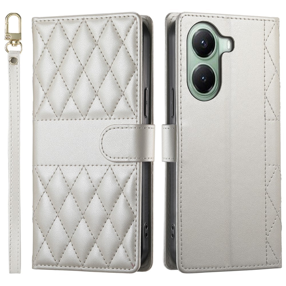 For Xiaomi Poco X7 Pro 5G  /  Redmi Turbo 4 5G Case Rhombus Stitching Wallet Stand Leather Phone Cover with Long  /  Short Strap