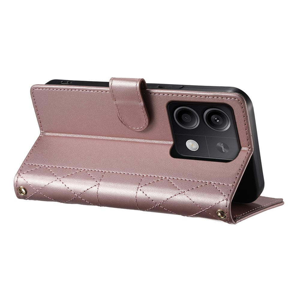 For Xiaomi Redmi Note 13 5G Case Rhombus Stitching Wallet Stand Leather Phone Cover with Long  /  Short Strap