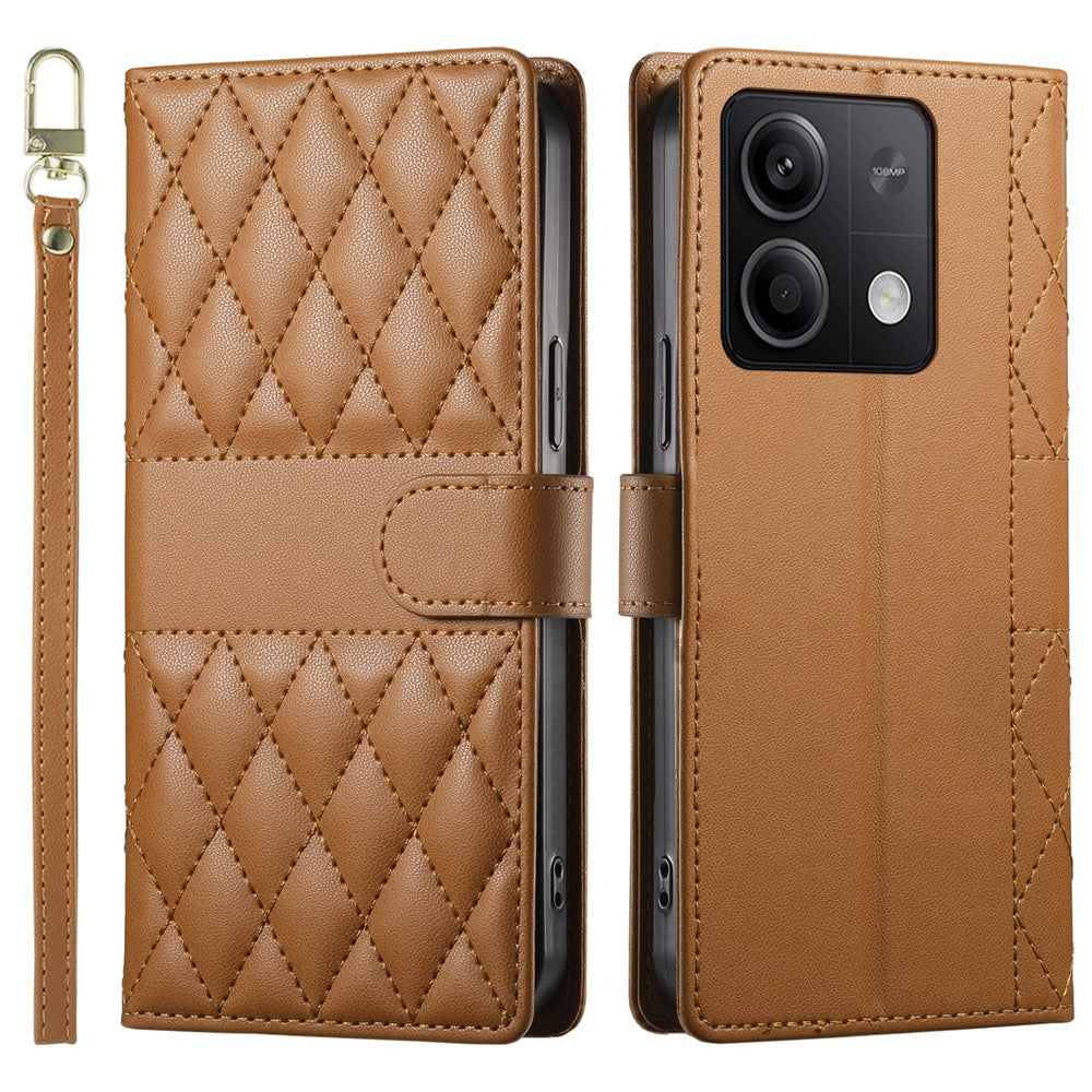 For Xiaomi Redmi Note 13 5G Case Rhombus Stitching Wallet Stand Leather Phone Cover with Long  /  Short Strap