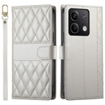 For Xiaomi Redmi Note 13 5G Case Rhombus Stitching Wallet Stand Leather Phone Cover with Long  /  Short Strap