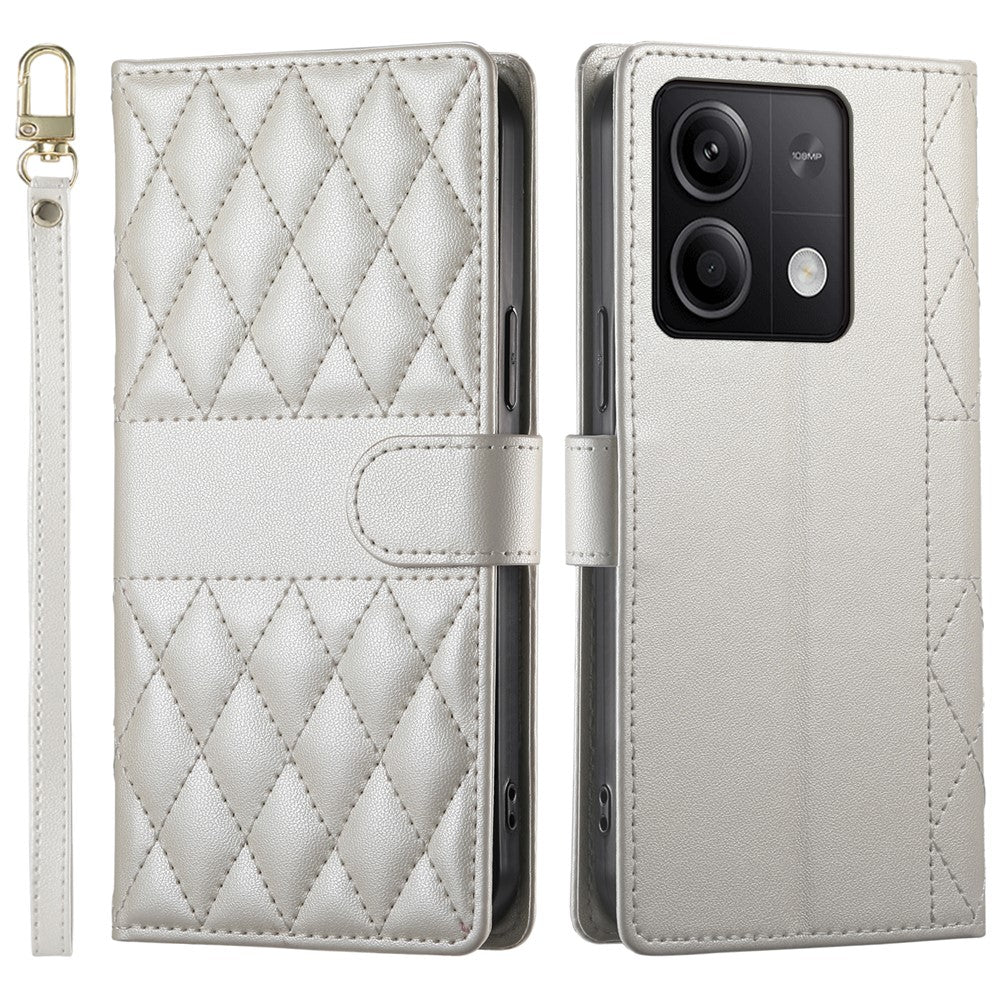 For Xiaomi Redmi Note 13 5G Case Rhombus Stitching Wallet Stand Leather Phone Cover with Long  /  Short Strap