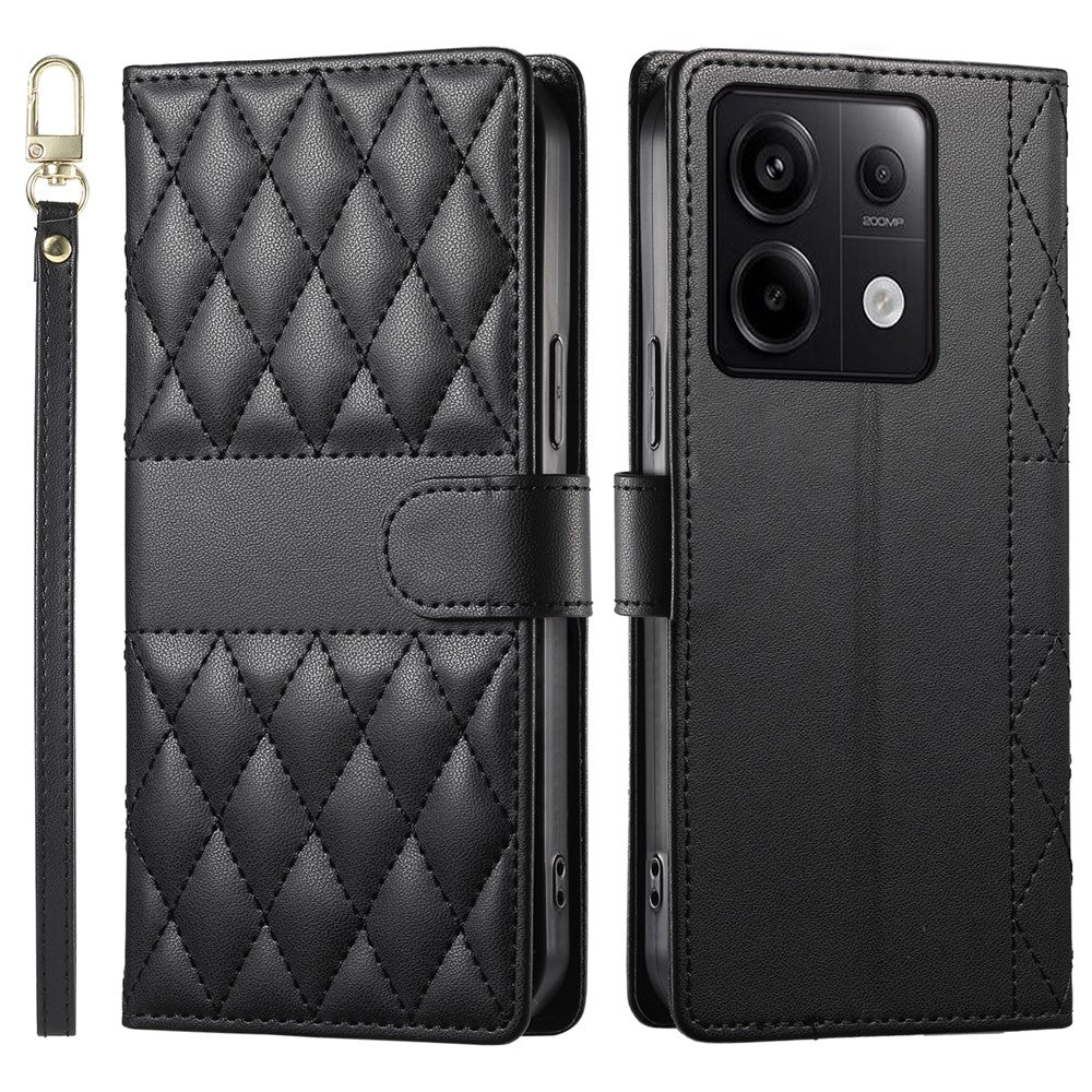 For Xiaomi Redmi Note 13 Pro 5G Case Rhombus Stitching Wallet Stand Leather Phone Cover with Long  /  Short Strap
