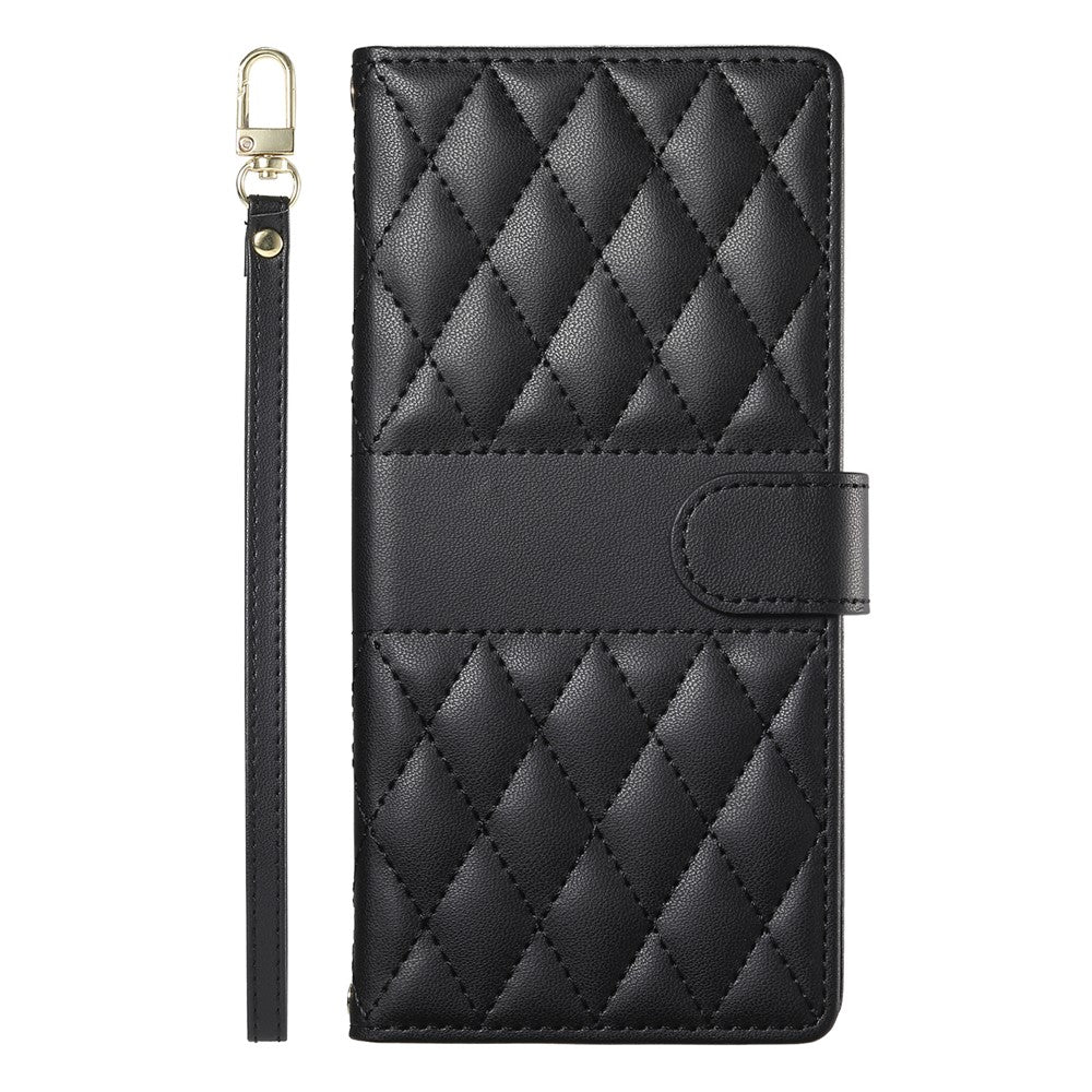 For Xiaomi Redmi Note 13 Pro 5G Case Rhombus Stitching Wallet Stand Leather Phone Cover with Long  /  Short Strap