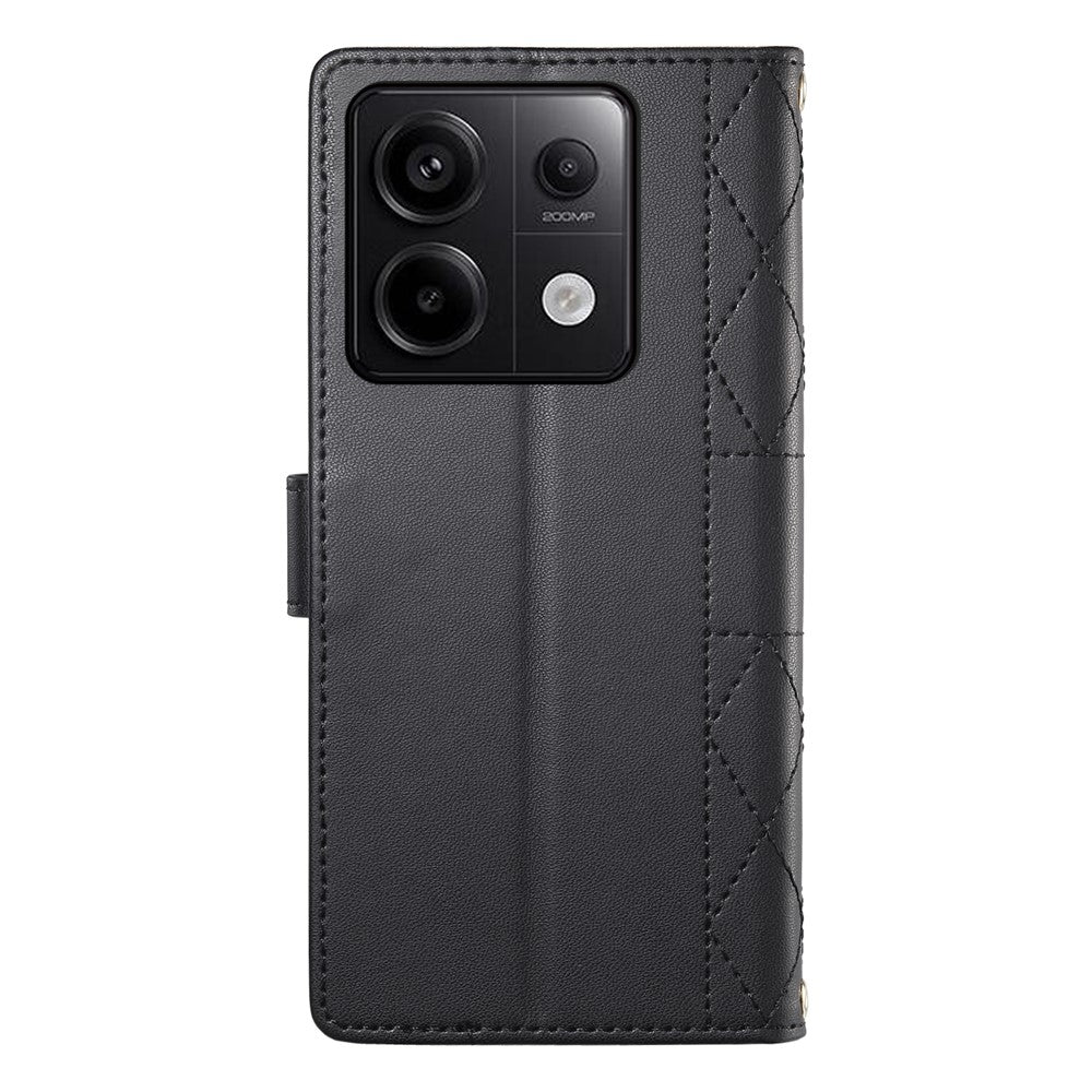 For Xiaomi Redmi Note 13 Pro 5G Case Rhombus Stitching Wallet Stand Leather Phone Cover with Long  /  Short Strap