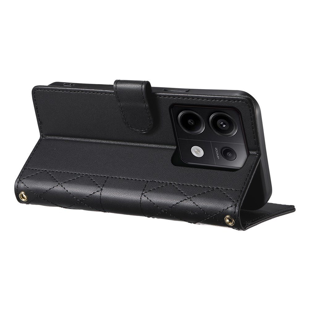 For Xiaomi Redmi Note 13 Pro 5G Case Rhombus Stitching Wallet Stand Leather Phone Cover with Long  /  Short Strap