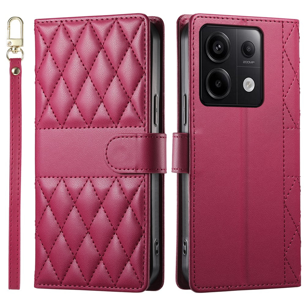 For Xiaomi Redmi Note 13 Pro 5G Case Rhombus Stitching Wallet Stand Leather Phone Cover with Long  /  Short Strap