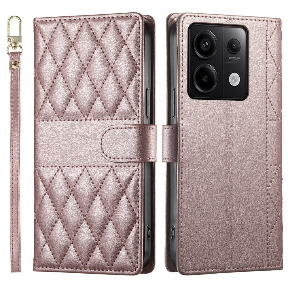 For Xiaomi Redmi Note 13 Pro 5G Case Rhombus Stitching Wallet Stand Leather Phone Cover with Long  /  Short Strap