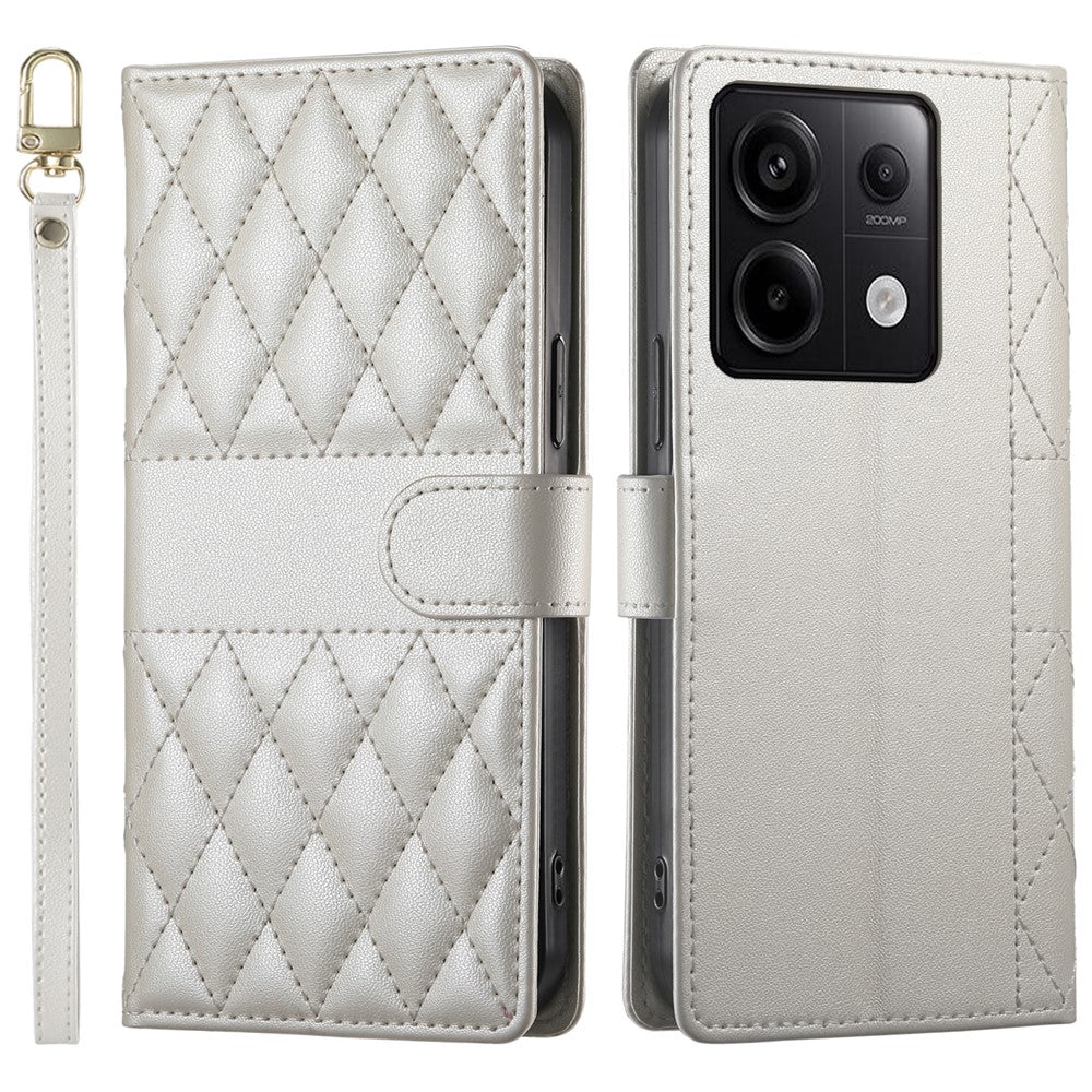 For Xiaomi Redmi Note 13 Pro 5G Case Rhombus Stitching Wallet Stand Leather Phone Cover with Long  /  Short Strap