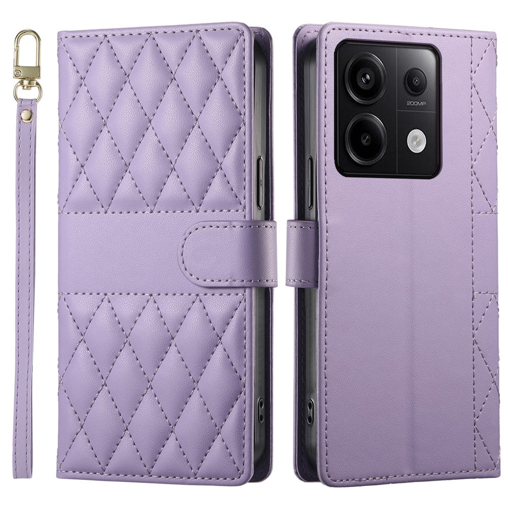 For Xiaomi Redmi Note 13 Pro 5G Case Rhombus Stitching Wallet Stand Leather Phone Cover with Long  /  Short Strap