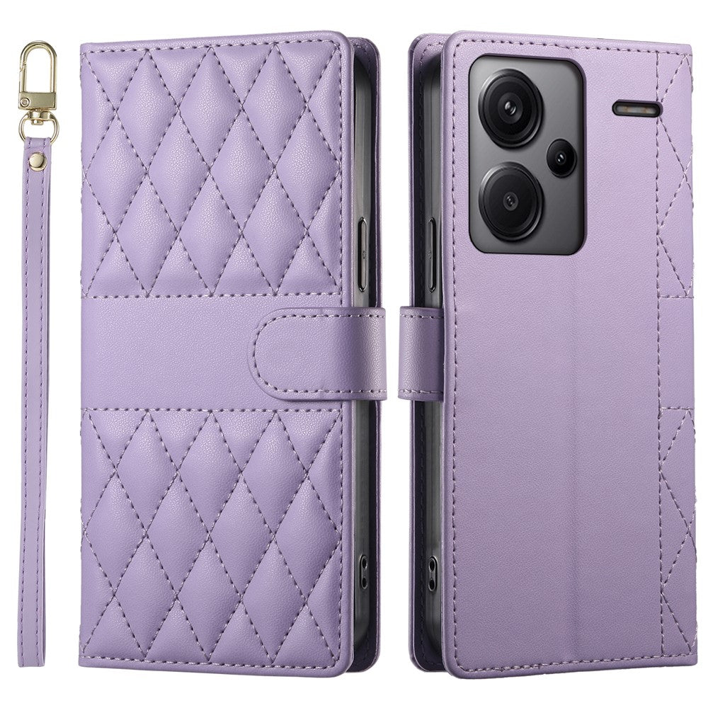 For Xiaomi Redmi Note 13 Pro+ 5G Case Rhombus Stitching Wallet Stand Leather Phone Cover with Long  /  Short Strap