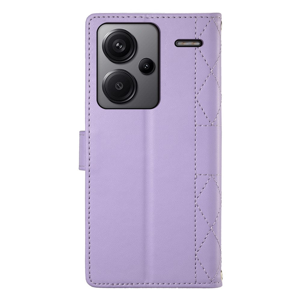For Xiaomi Redmi Note 13 Pro+ 5G Case Rhombus Stitching Wallet Stand Leather Phone Cover with Long  /  Short Strap