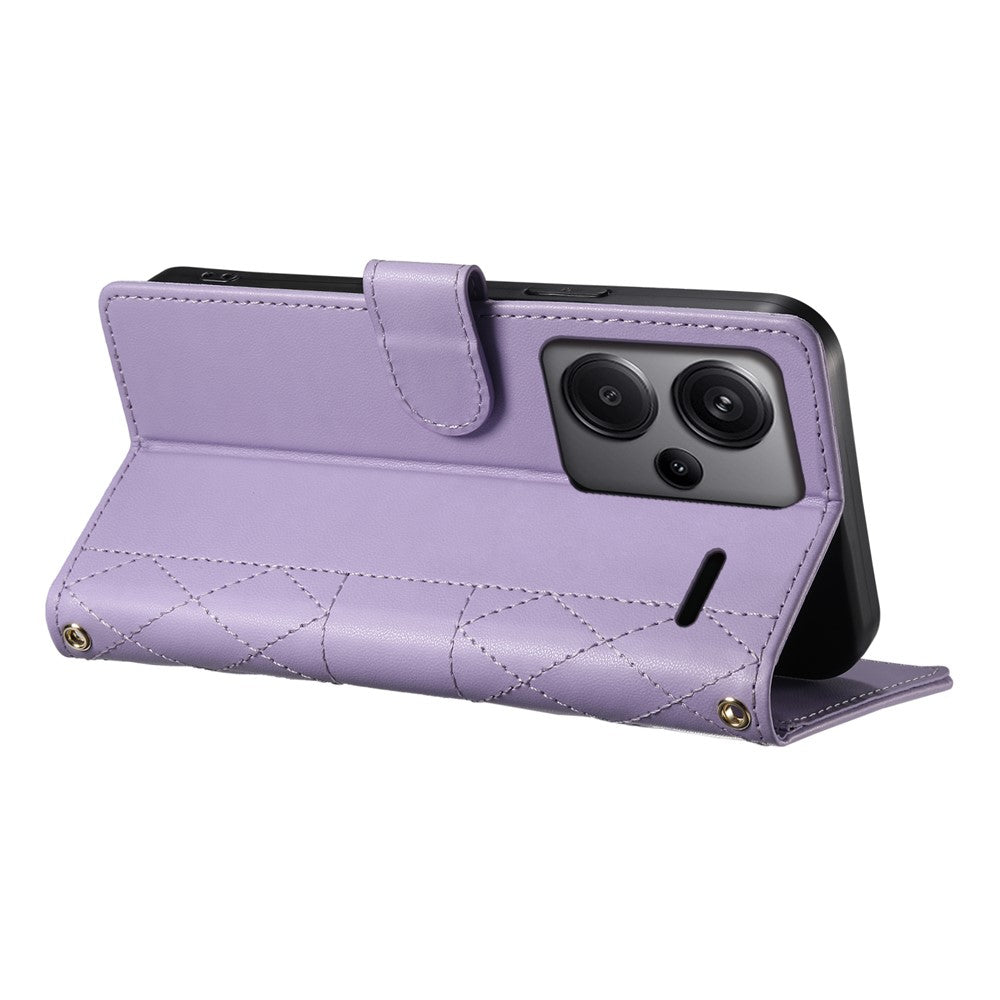 For Xiaomi Redmi Note 13 Pro+ 5G Case Rhombus Stitching Wallet Stand Leather Phone Cover with Long  /  Short Strap