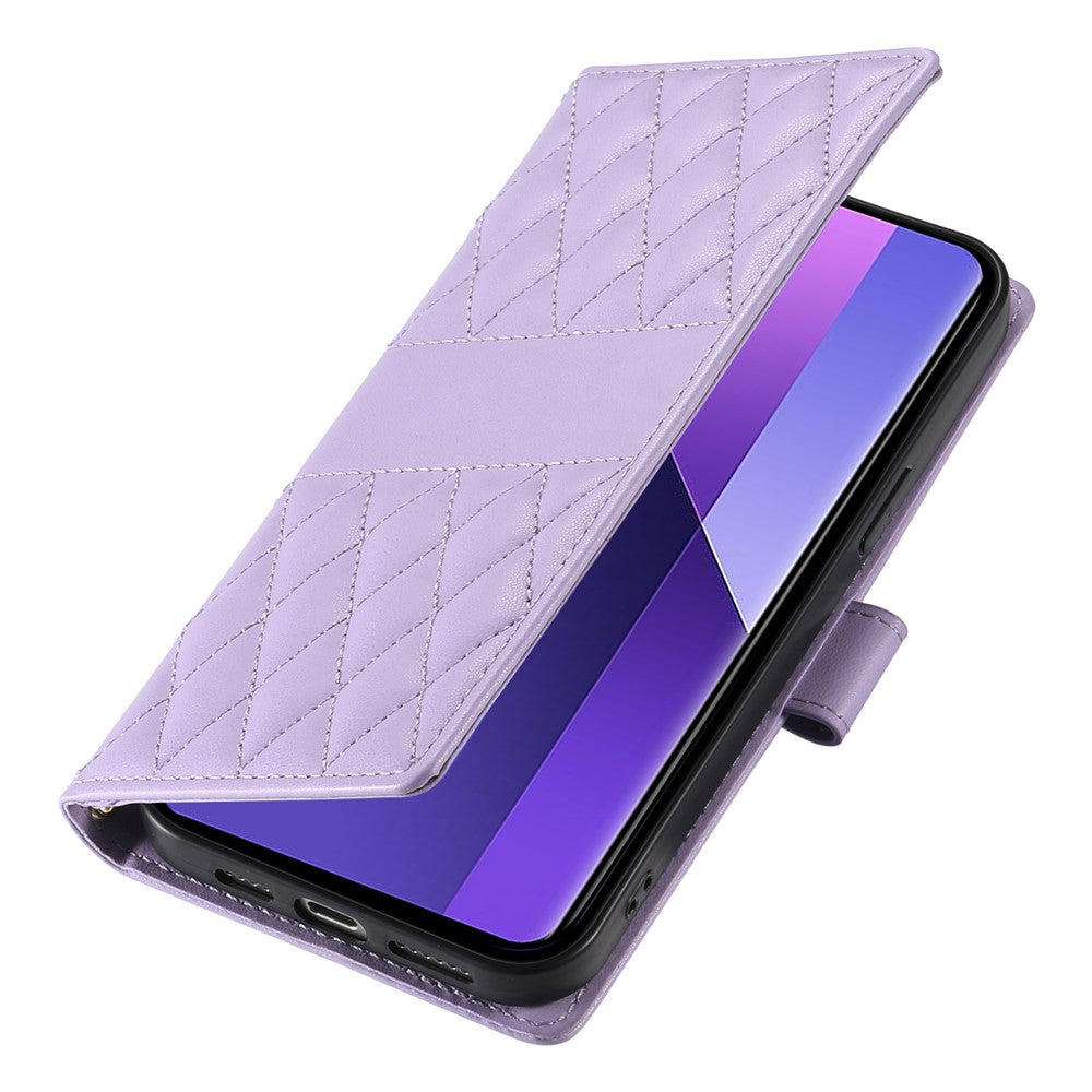 For Xiaomi Redmi Note 13 Pro+ 5G Case Rhombus Stitching Wallet Stand Leather Phone Cover with Long  /  Short Strap