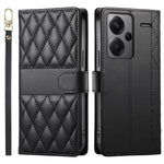 For Xiaomi Redmi Note 13 Pro+ 5G Case Rhombus Stitching Wallet Stand Leather Phone Cover with Long  /  Short Strap