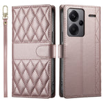 For Xiaomi Redmi Note 13 Pro+ 5G Case Rhombus Stitching Wallet Stand Leather Phone Cover with Long  /  Short Strap