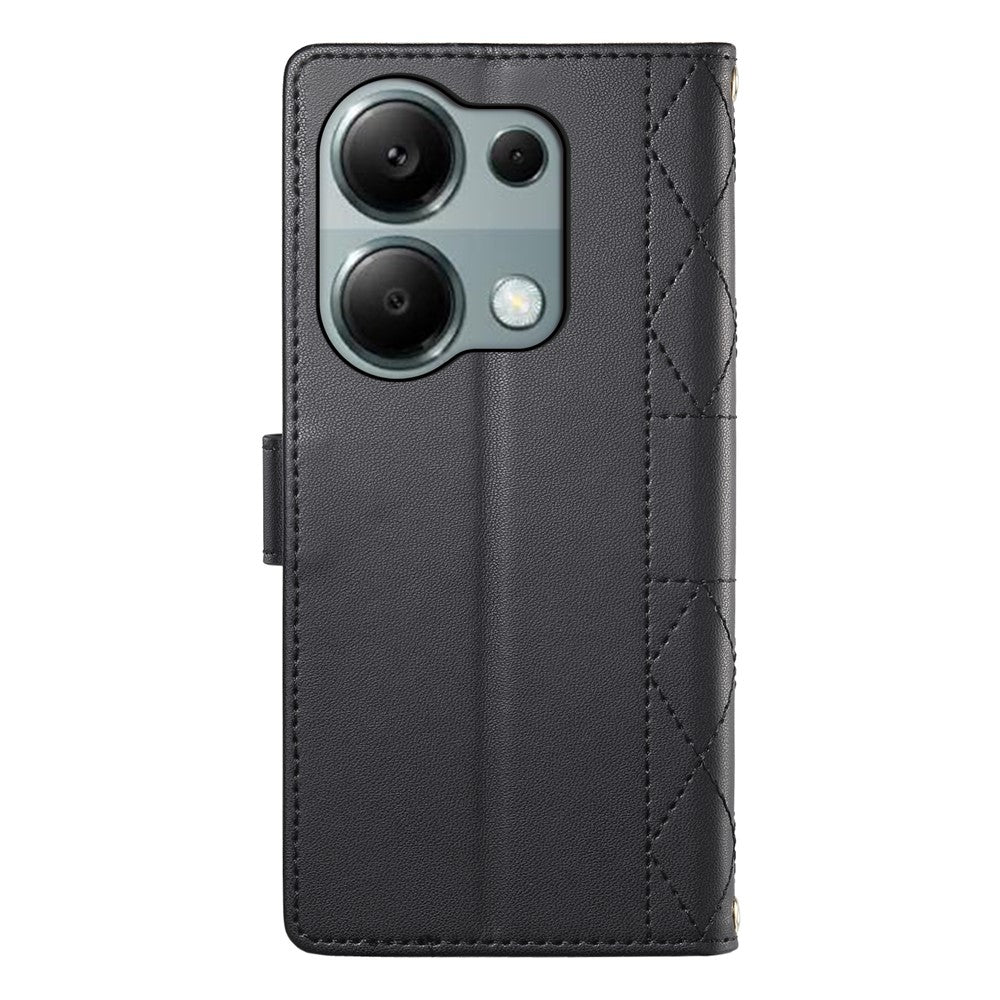 Xiaomi Redmi Note 13 Pro 4G / Poco M6 Pro 4G-mobilcover i læder med rombesyninger, pung, støttefunktion og lang/kort rem