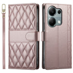 For Xiaomi Redmi Note 13 Pro 4G  /  Poco M6 Pro 4G Case Rhombus Stitching Wallet Stand Leather Phone Cover with Long  /  Short Strap