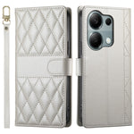 For Xiaomi Redmi Note 13 Pro 4G  /  Poco M6 Pro 4G Case Rhombus Stitching Wallet Stand Leather Phone Cover with Long  /  Short Strap