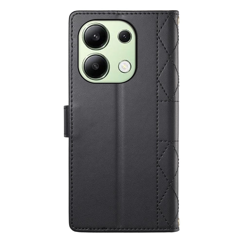 For Xiaomi Redmi Note 13 4G Case Rhombus Stitching Wallet Stand Leather Phone Cover with Long  /  Short Strap