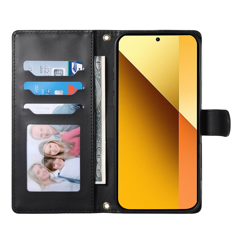 For Xiaomi Redmi Note 13 4G Case Rhombus Stitching Wallet Stand Leather Phone Cover with Long  /  Short Strap