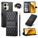 For Xiaomi Redmi Note 13 4G Case Rhombus Stitching Wallet Stand Leather Phone Cover with Long  /  Short Strap