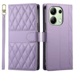 For Xiaomi Redmi Note 13 4G Case Rhombus Stitching Wallet Stand Leather Phone Cover with Long  /  Short Strap