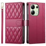 For Xiaomi Redmi Note 13 4G Case Rhombus Stitching Wallet Stand Leather Phone Cover with Long  /  Short Strap