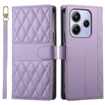 For Xiaomi Redmi Note 14 4G (163.25mm) Case Rhombus Stitching Wallet Stand Leather Phone Cover with Long  /  Short Strap