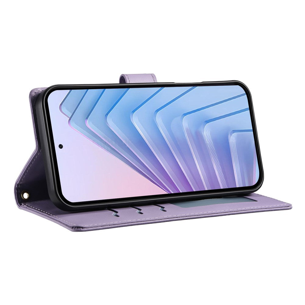 For Xiaomi Redmi Note 14 4G (163.25mm) Case Rhombus Stitching Wallet Stand Leather Phone Cover with Long  /  Short Strap