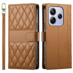 For Xiaomi Redmi Note 14 4G (163.25mm) Case Rhombus Stitching Wallet Stand Leather Phone Cover with Long  /  Short Strap