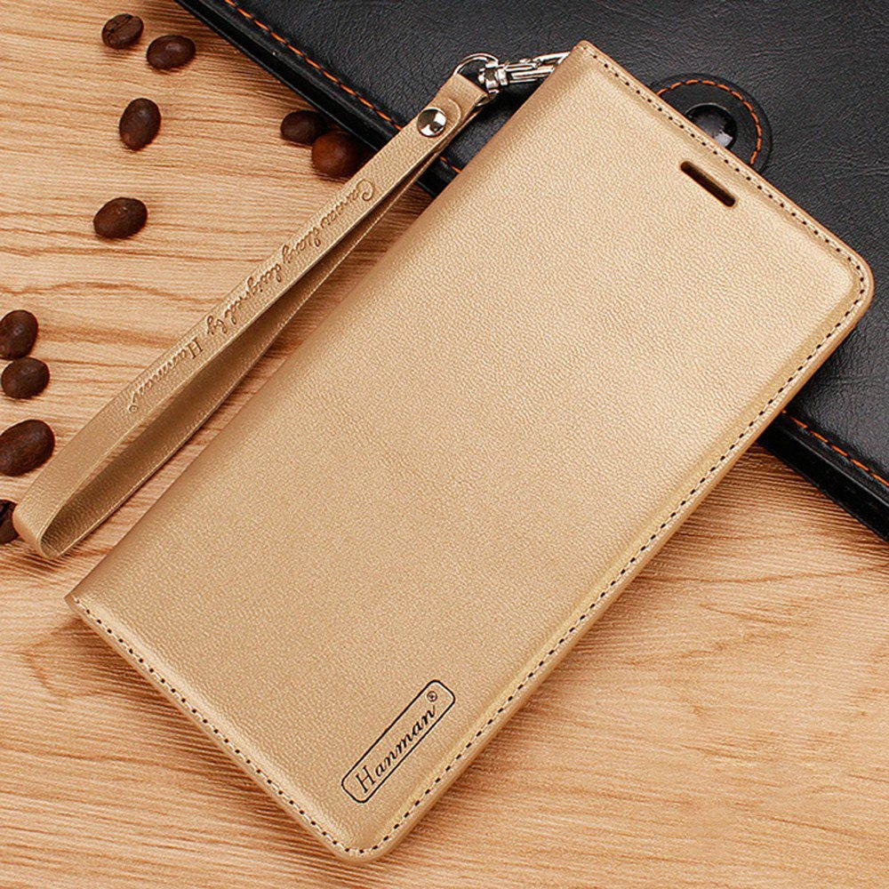 HANMAN Minuo Series Wallet Phone Case for iPhone 14, PU Leather + TPU Foldable Stand Magnetic Auto-absorbed Cover