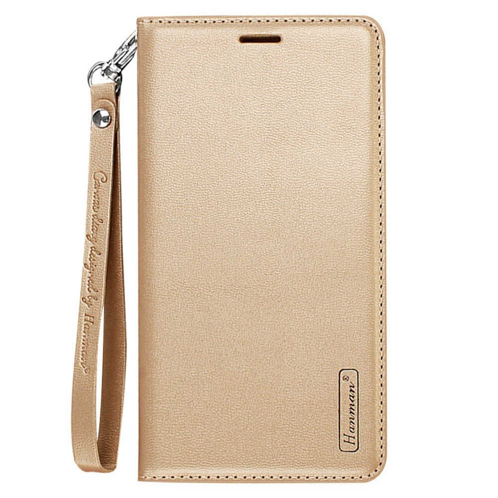 HANMAN Minuo Series Wallet Phone Case for iPhone 14, PU Leather + TPU Foldable Stand Magnetic Auto-absorbed Cover