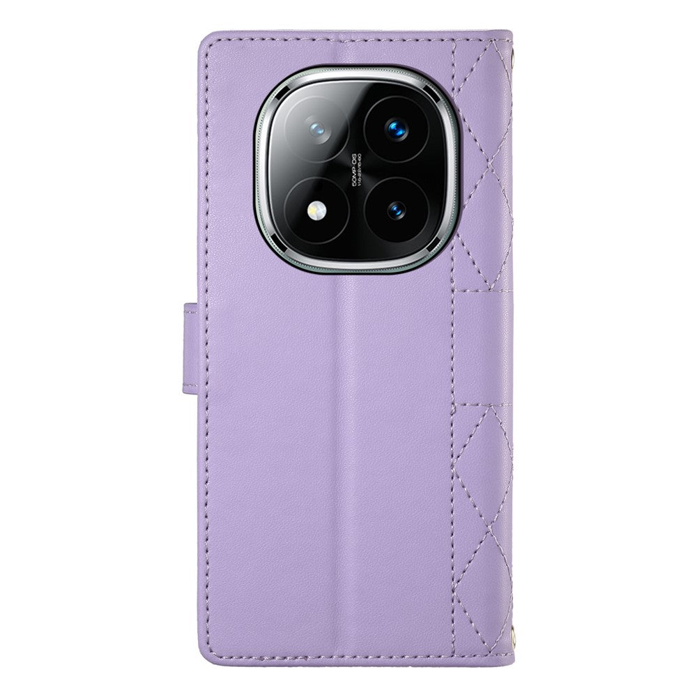 For Xiaomi Redmi Note 14 Pro+ 5G Case Rhombus Stitching Wallet Stand Leather Phone Cover with Long  /  Short Strap