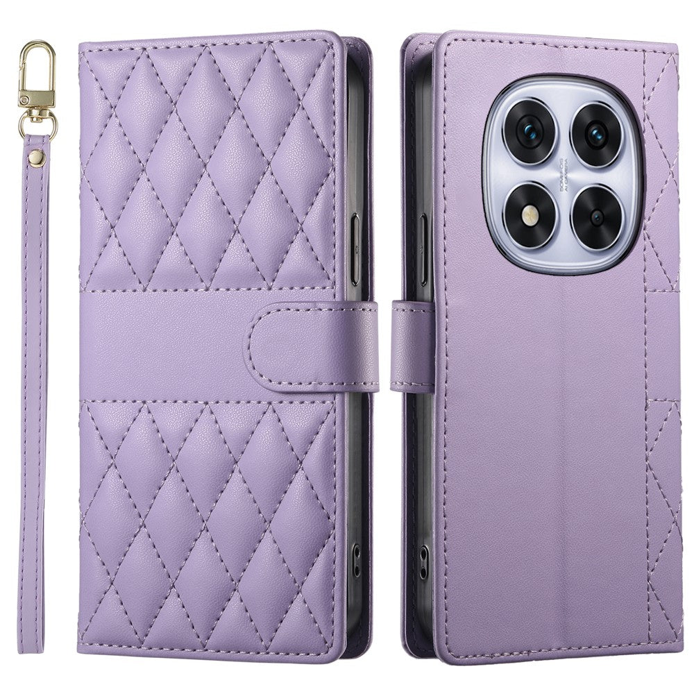 For Xiaomi Redmi Note 14 Pro 4G Case Rhombus Stitching Wallet Stand Leather Phone Cover with Long  /  Short Strap