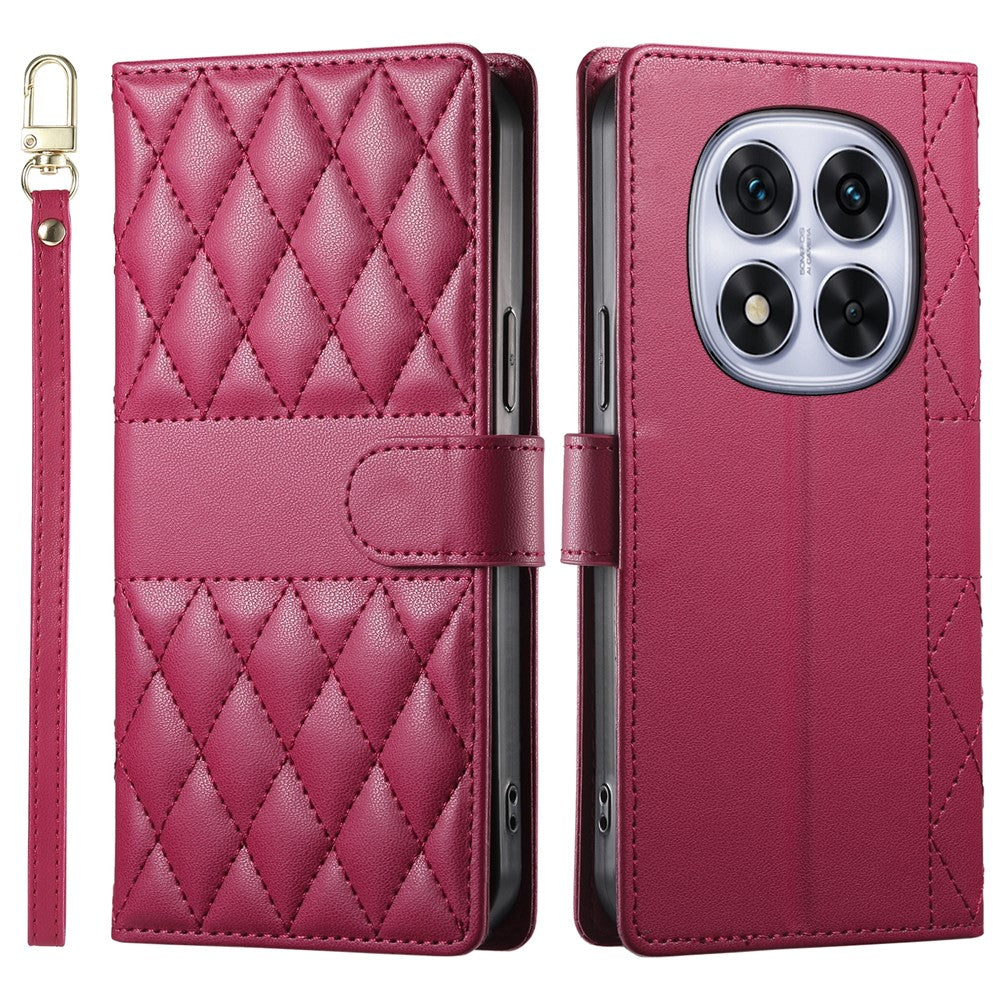 For Xiaomi Redmi Note 14 Pro 4G Case Rhombus Stitching Wallet Stand Leather Phone Cover with Long  /  Short Strap