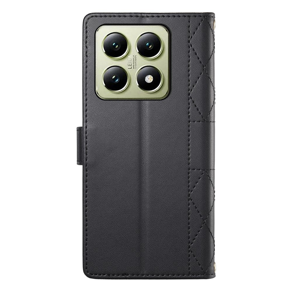 For Xiaomi 14T Case Rhombus Stitching Wallet Stand Leather Phone Cover with Long  /  Short Strap
