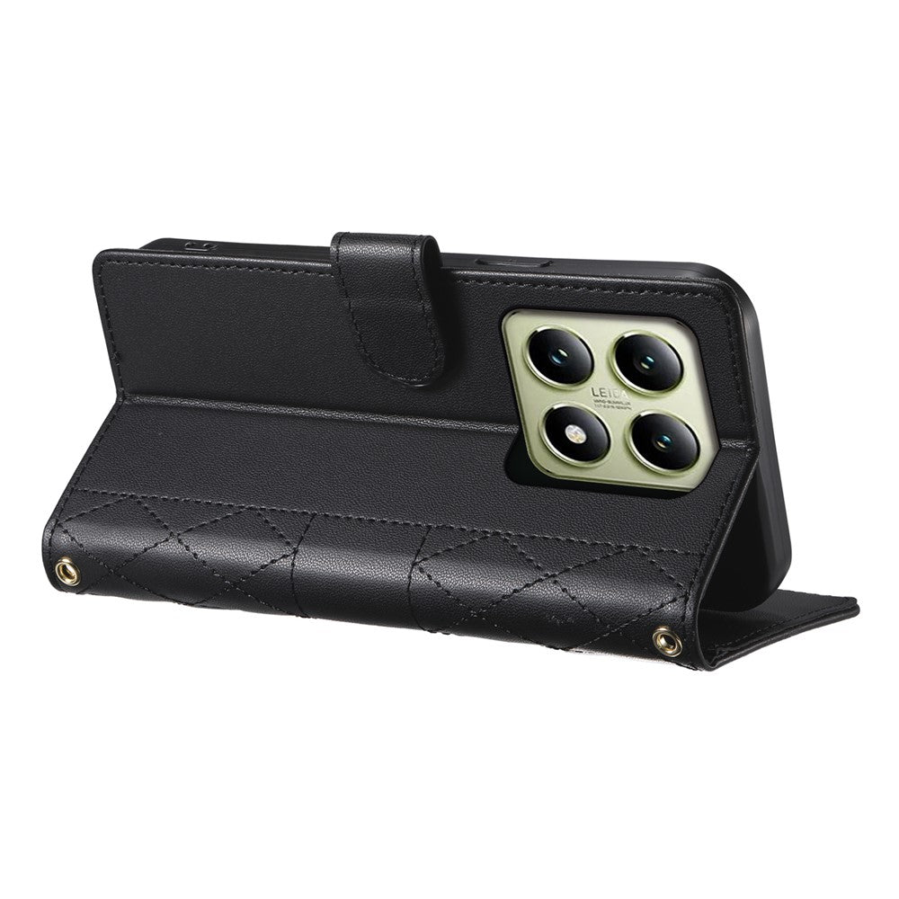 For Xiaomi 14T Case Rhombus Stitching Wallet Stand Leather Phone Cover with Long  /  Short Strap