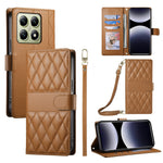 For Xiaomi 14T Case Rhombus Stitching Wallet Stand Leather Phone Cover with Long  /  Short Strap