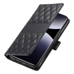 Xiaomi 14T Pro-skal med rhombus-sömmar, plånboksställ, lädermobilskal med lång/kort rem