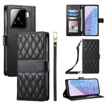For Xiaomi 15 Case Rhombus Stitching Wallet Stand Leather Phone Cover with Long  /  Short Strap