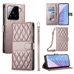 For Xiaomi 15 Case Rhombus Stitching Wallet Stand Leather Phone Cover with Long  /  Short Strap